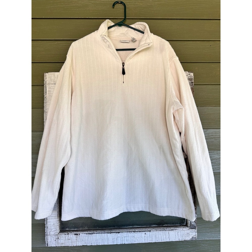 Covington Mens XL Cream Ribbed Quarter Zip Pullover Sweater Off White Texture